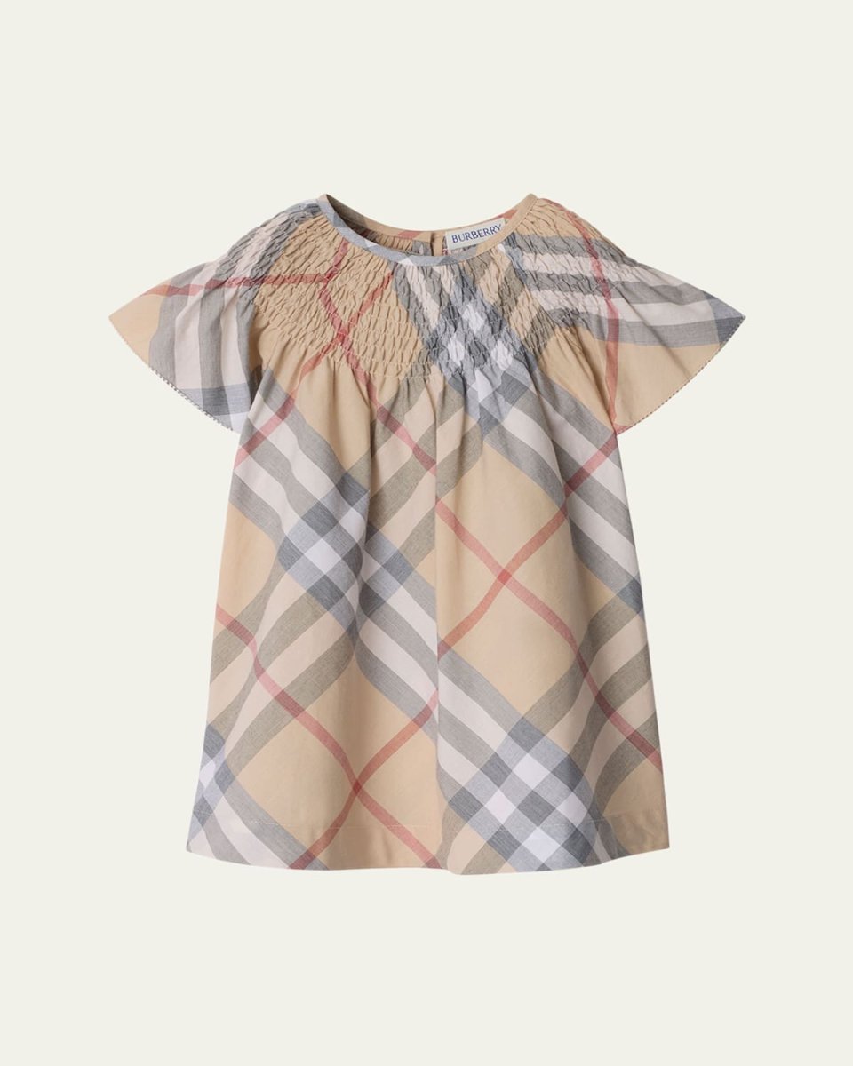 Girl's Cali Smocked Check-Print Dress, Size 12M-